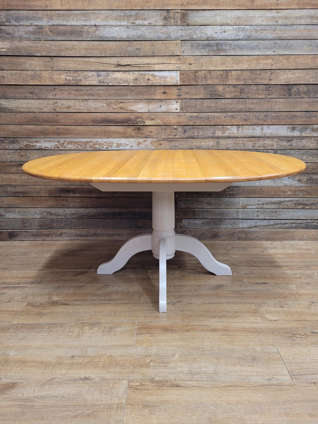 Oak Dining Table Extending Round Pedestal Painted Base