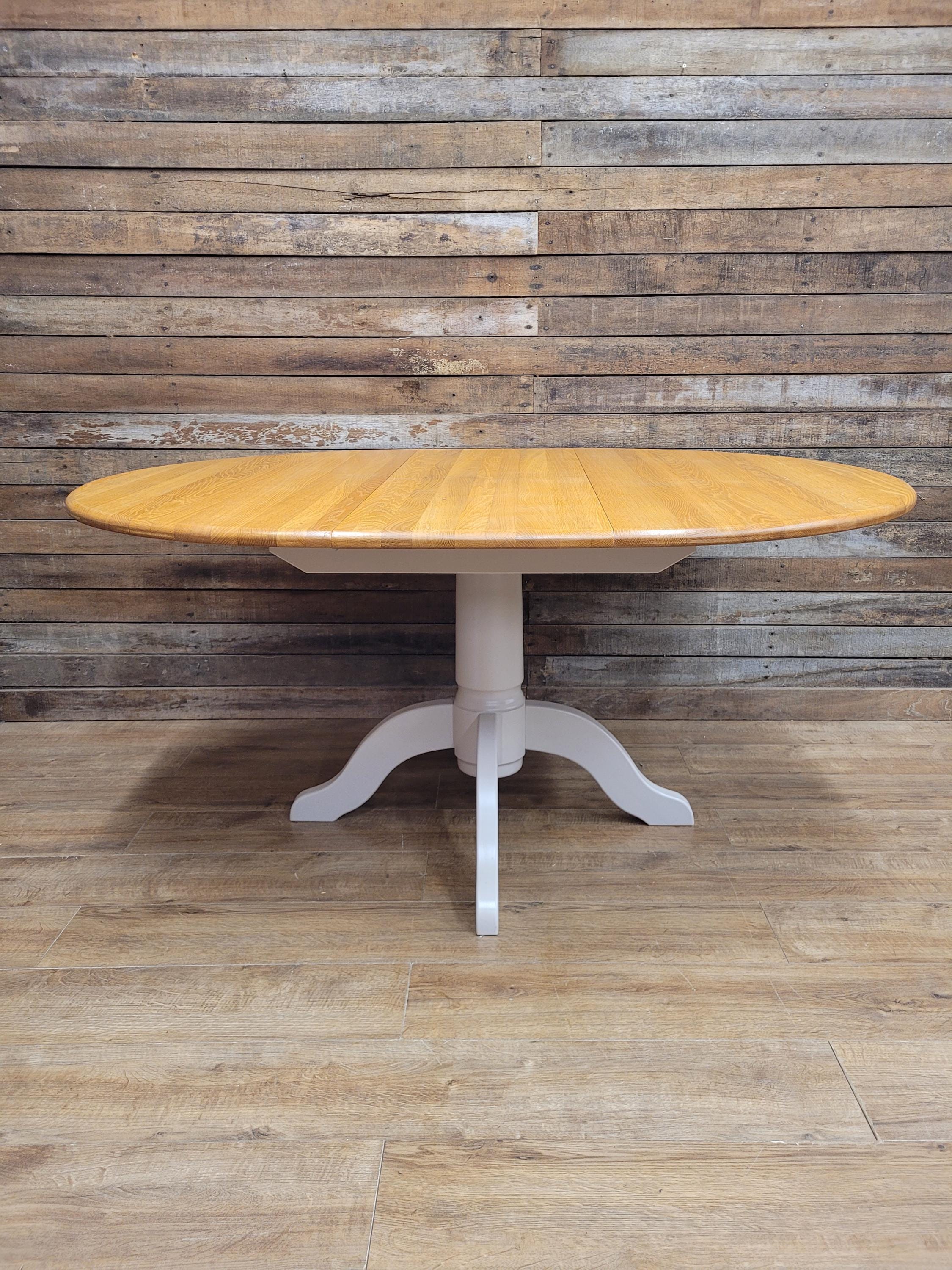 Oak Dining Table Extending Round Pedestal Painted Base