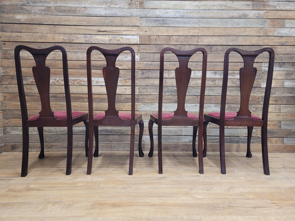 Four Queen Anne Style Dining Chairs Mahogany Chairs Upholstered Seats