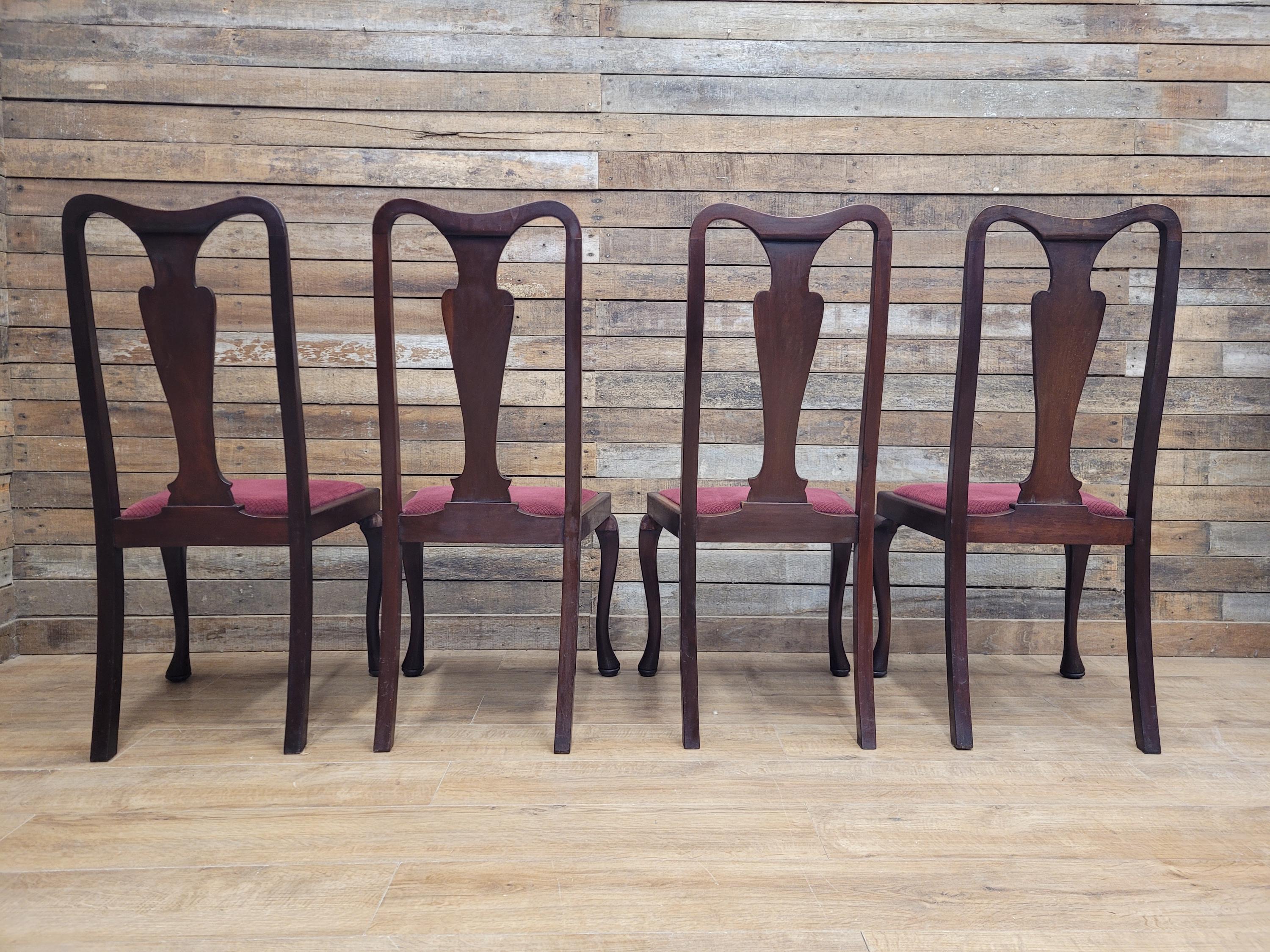Four Queen Anne Style Dining Chairs Mahogany Chairs Upholstered Seats