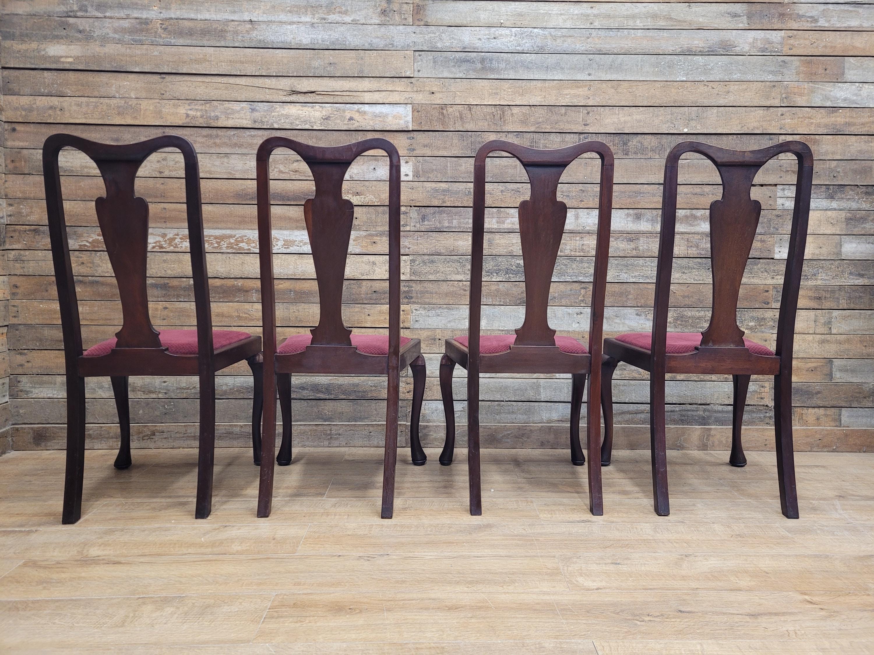 Four Queen Anne Style Dining Chairs Mahogany Chairs Upholstered Seats