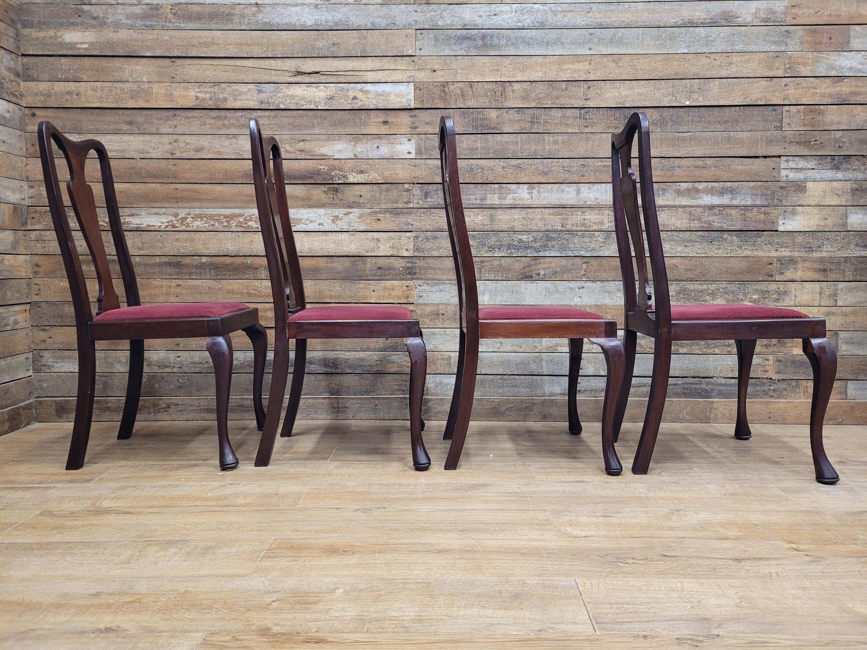 Four Queen Anne Style Dining Chairs Mahogany Chairs Upholstered Seats