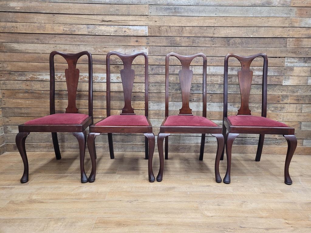 Four Queen Anne Style Dining Chairs Mahogany Chairs Upholstered Seats