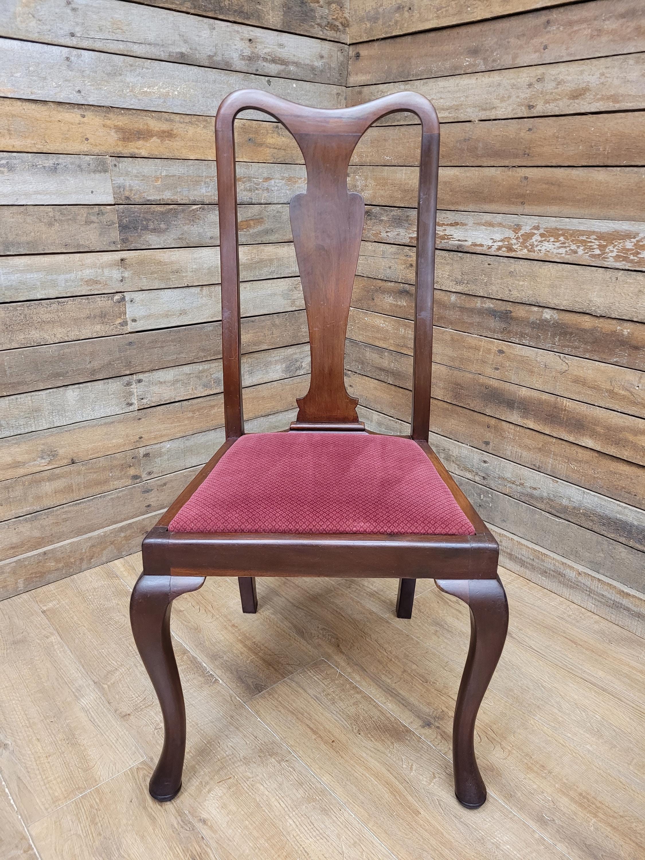 Four Queen Anne Style Dining Chairs Mahogany Chairs Upholstered Seats