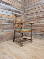 Oak Barley Twist Armchair Arts And Crafts Hall Chair Faux Leather Seat