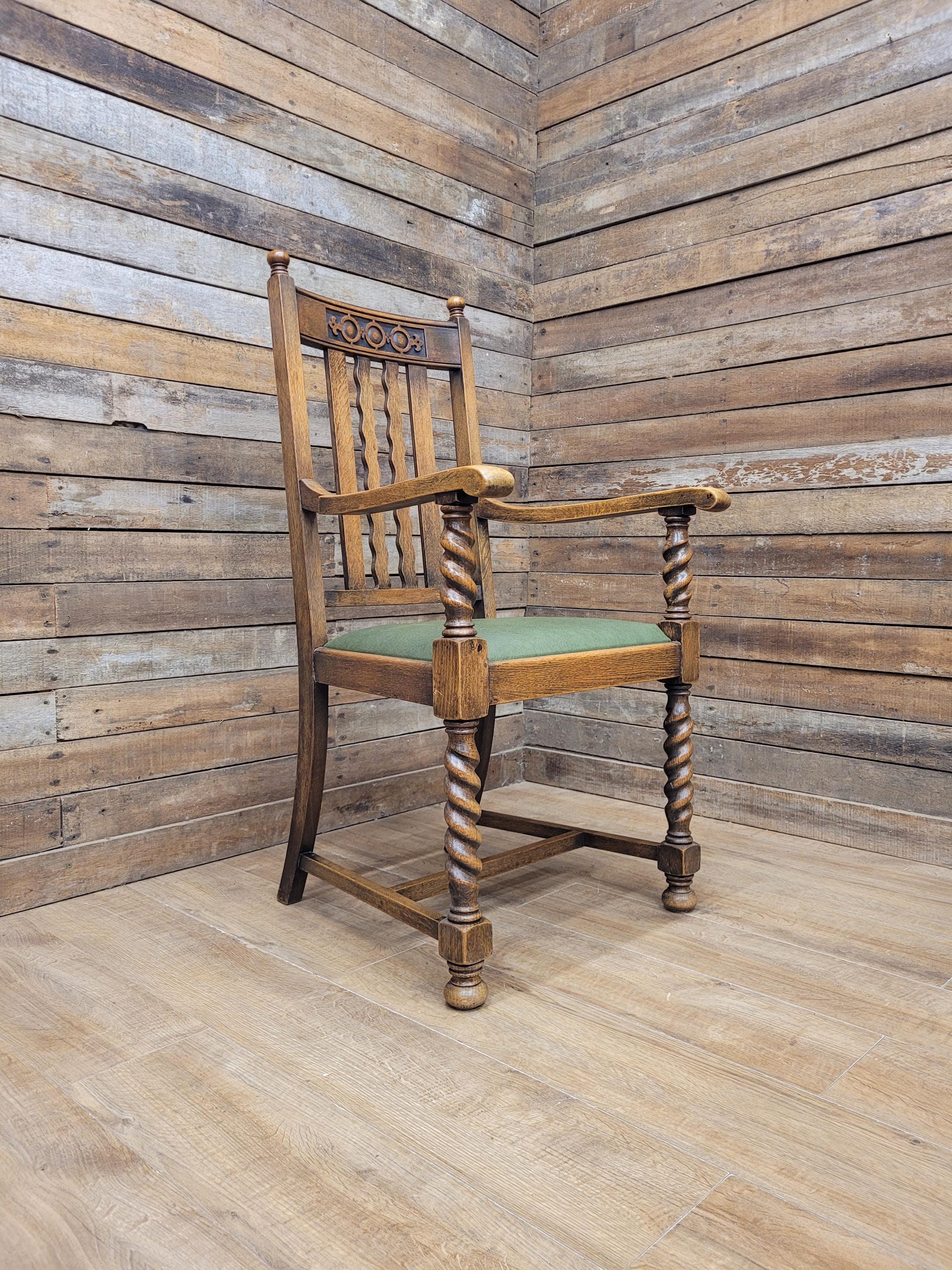 Oak Barley Twist Armchair Arts And Crafts Hall Chair Faux Leather Seat
