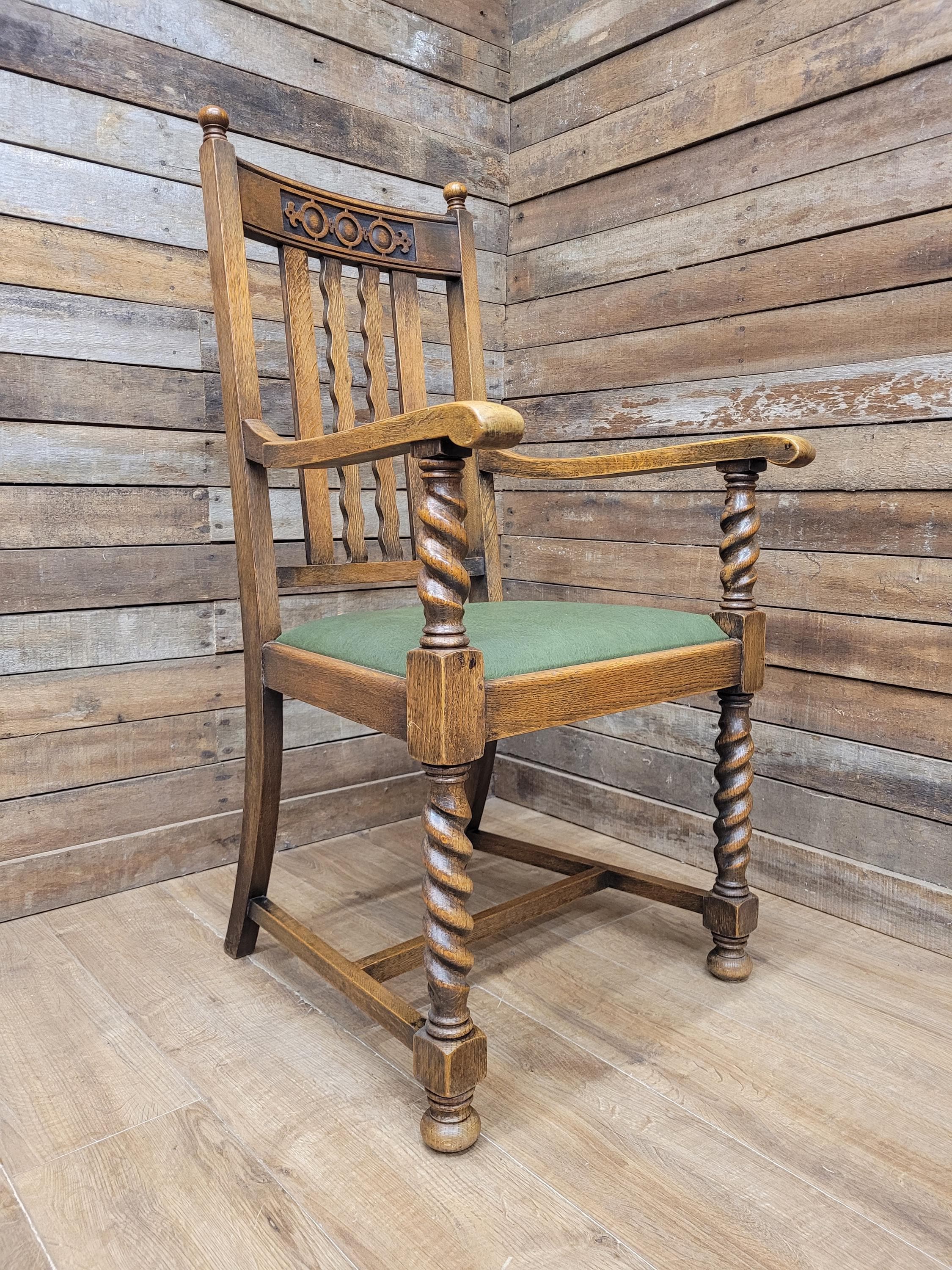 Oak Barley Twist Armchair Arts And Crafts Hall Chair Faux Leather Seat