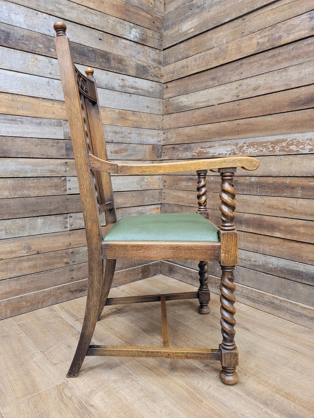 Oak Barley Twist Armchair Arts And Crafts Hall Chair Faux Leather Seat