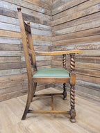 Oak Barley Twist Armchair Arts And Crafts Hall Chair Faux Leather Seat