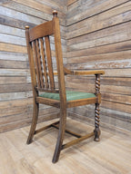 Oak Barley Twist Armchair Arts And Crafts Hall Chair Faux Leather Seat