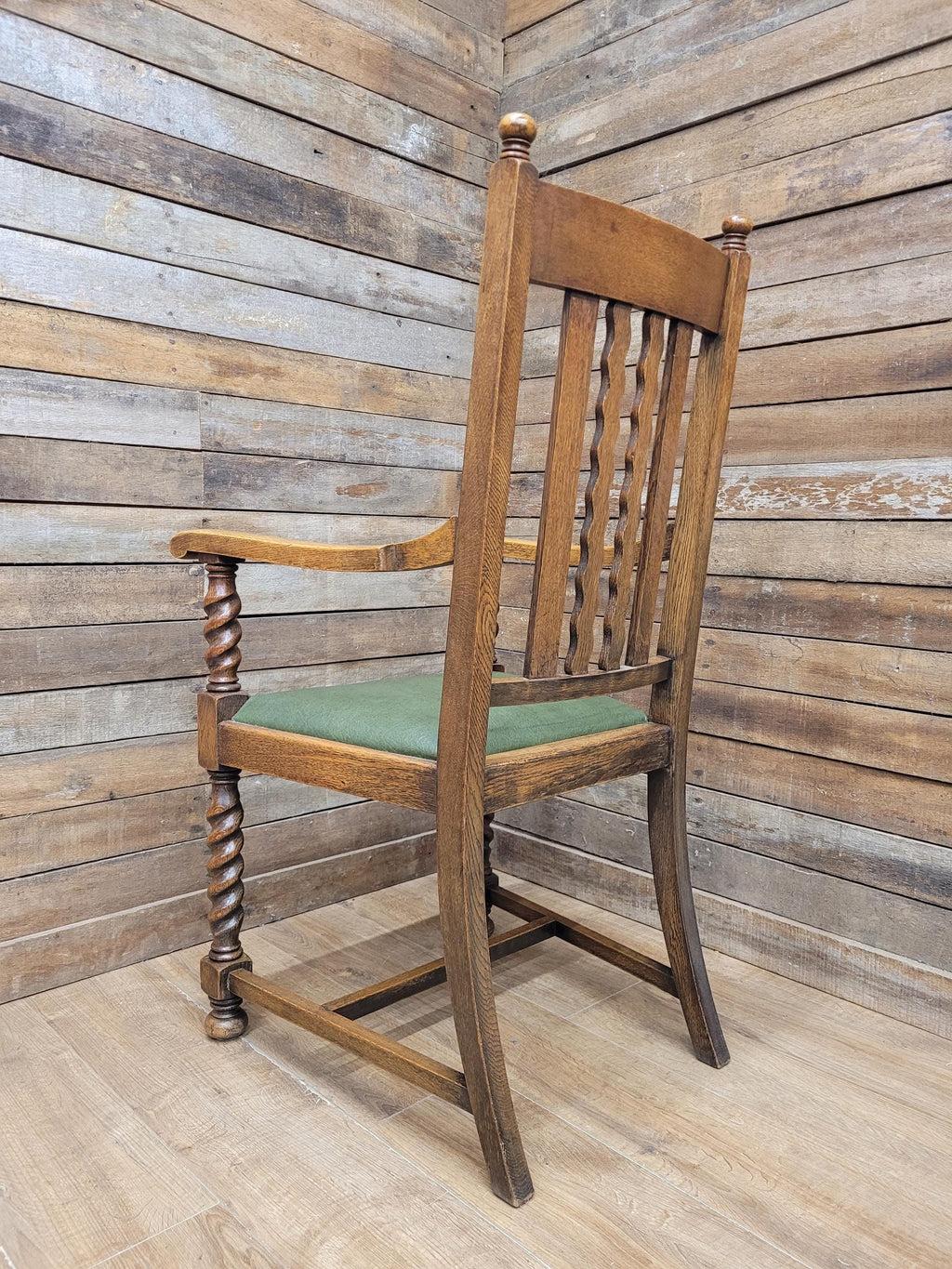 Oak Barley Twist Armchair Arts And Crafts Hall Chair Faux Leather Seat