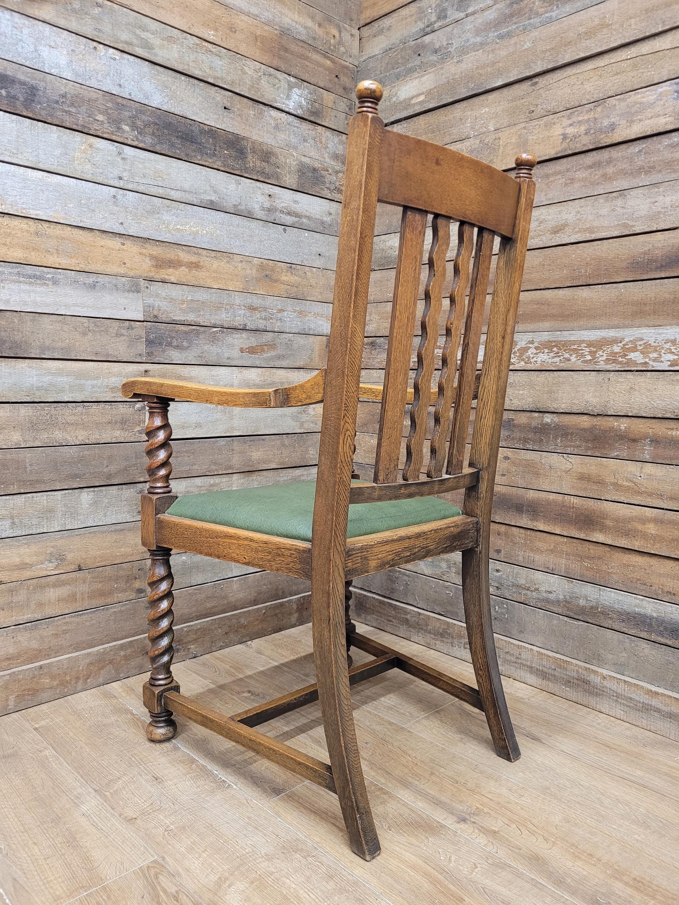 Oak Barley Twist Armchair Arts And Crafts Hall Chair Faux Leather Seat