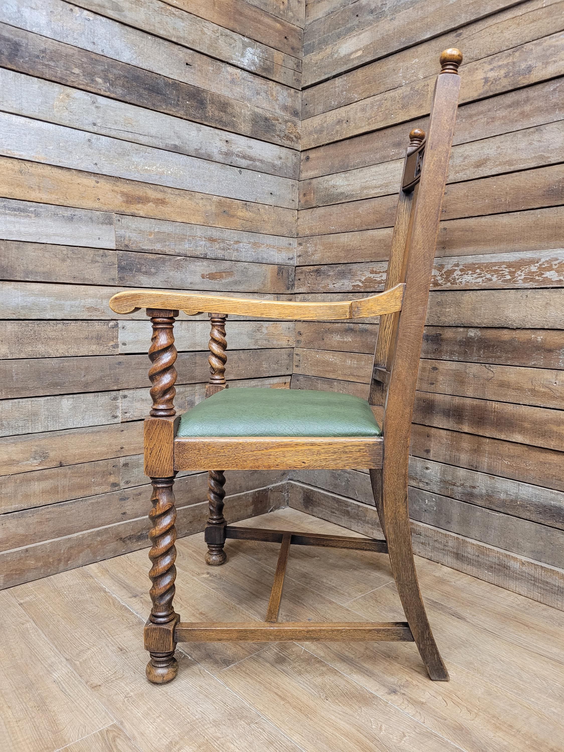 Oak Barley Twist Armchair Arts And Crafts Hall Chair Faux Leather Seat