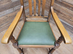 Oak Barley Twist Armchair Arts And Crafts Hall Chair Faux Leather Seat