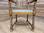 Oak Barley Twist Armchair Arts And Crafts Hall Chair Faux Leather Seat