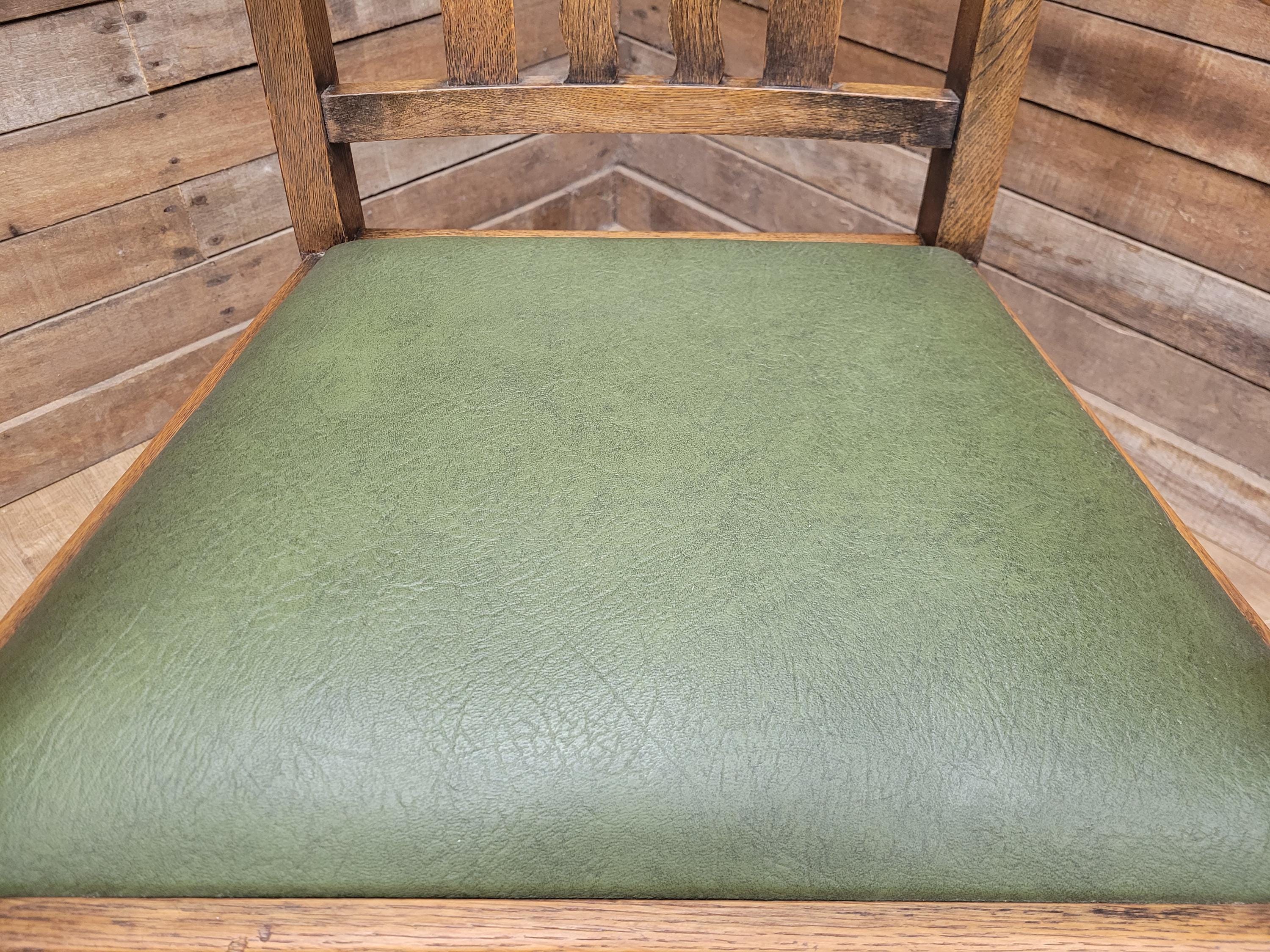 Oak Barley Twist Armchair Arts And Crafts Hall Chair Faux Leather Seat