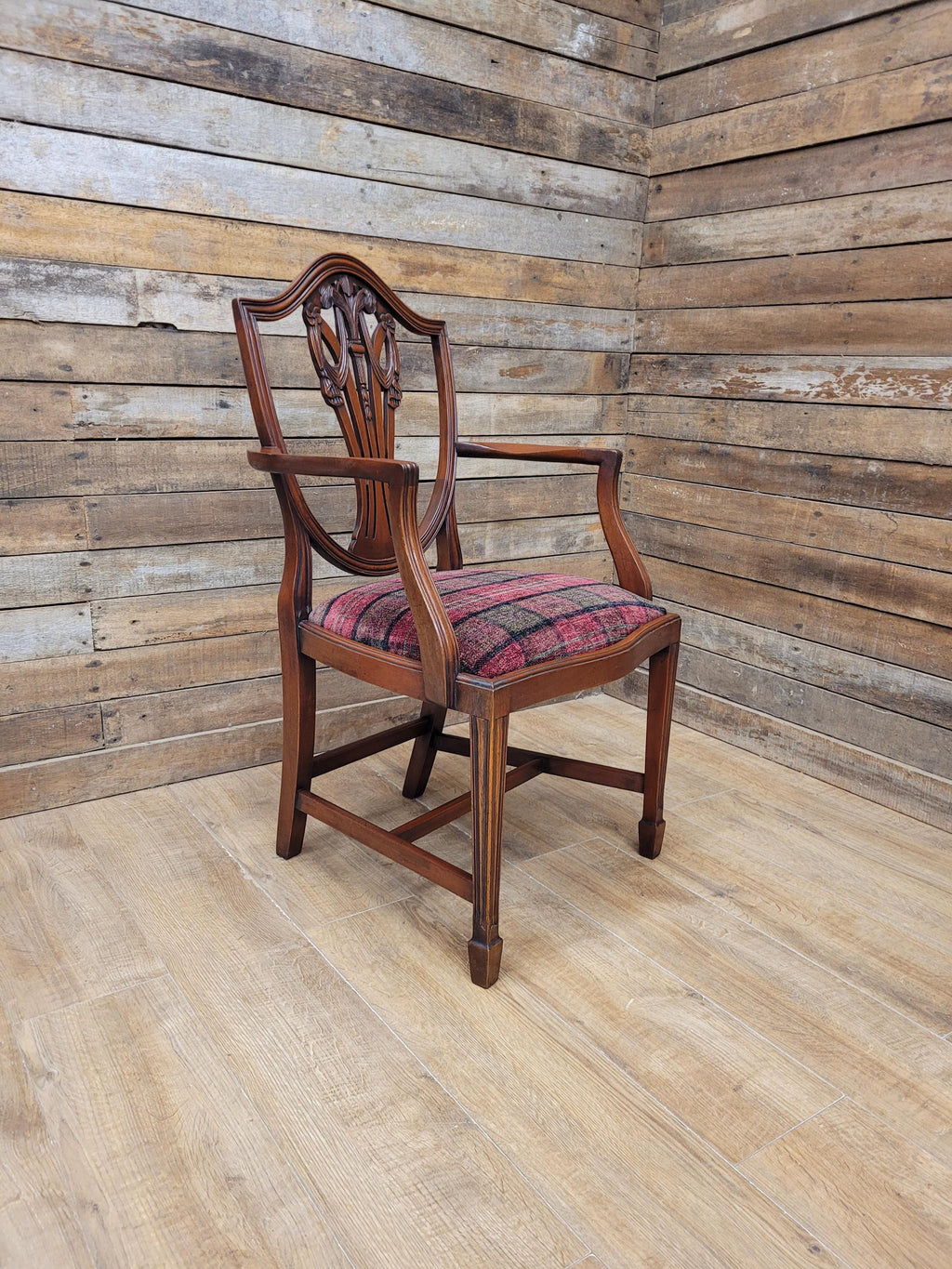 Mahogany Armchair Shield Back Hepplewhite Prince Of Wales Tartan Chair