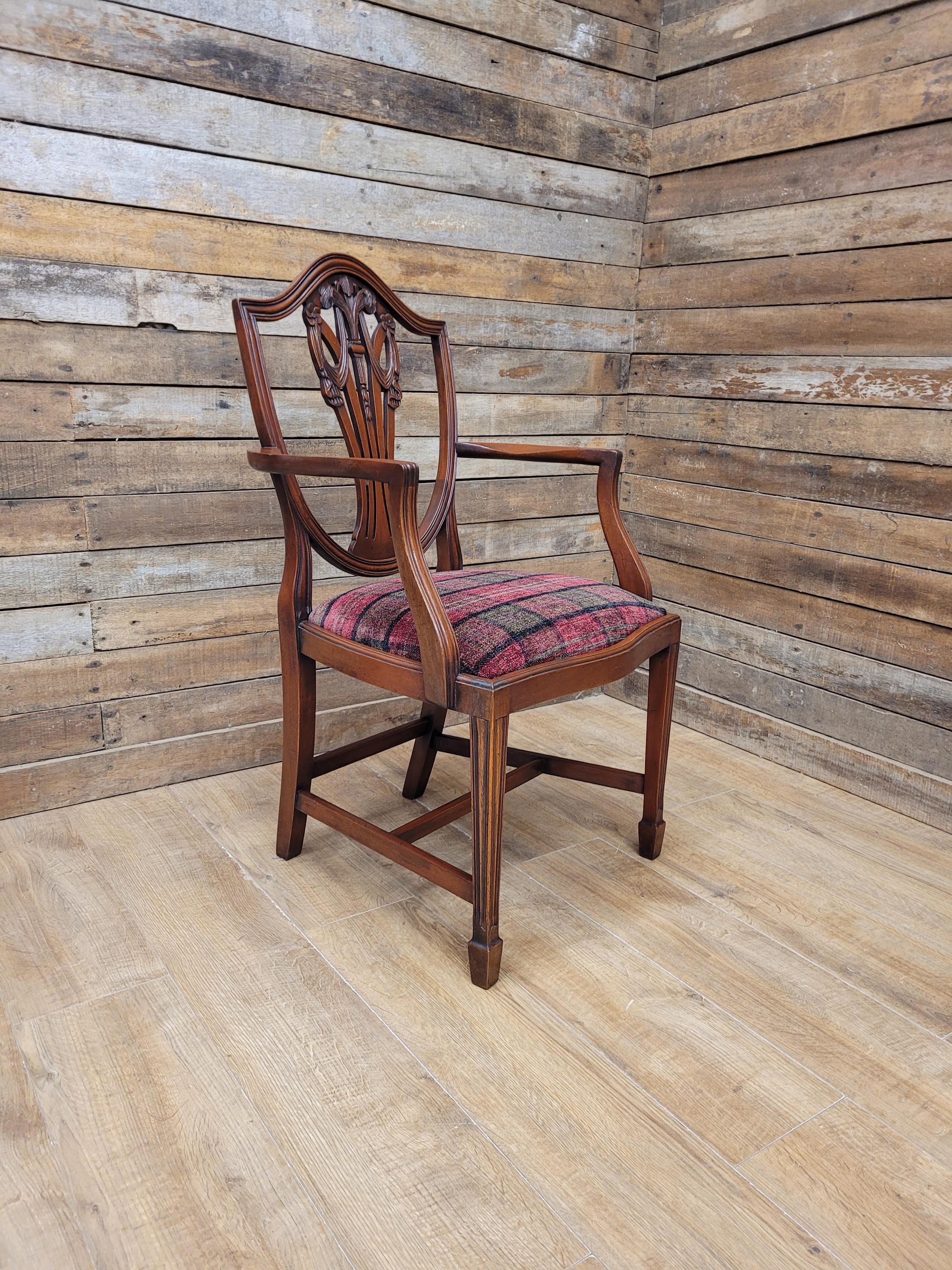Mahogany Armchair Shield Back Hepplewhite Prince Of Wales Tartan Chair