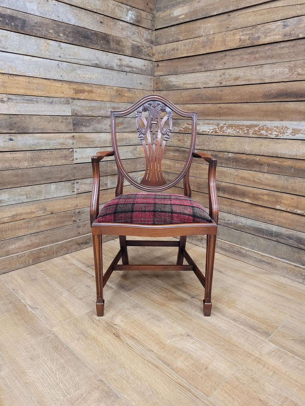 Mahogany Armchair Shield Back Hepplewhite Prince Of Wales Tartan Chair