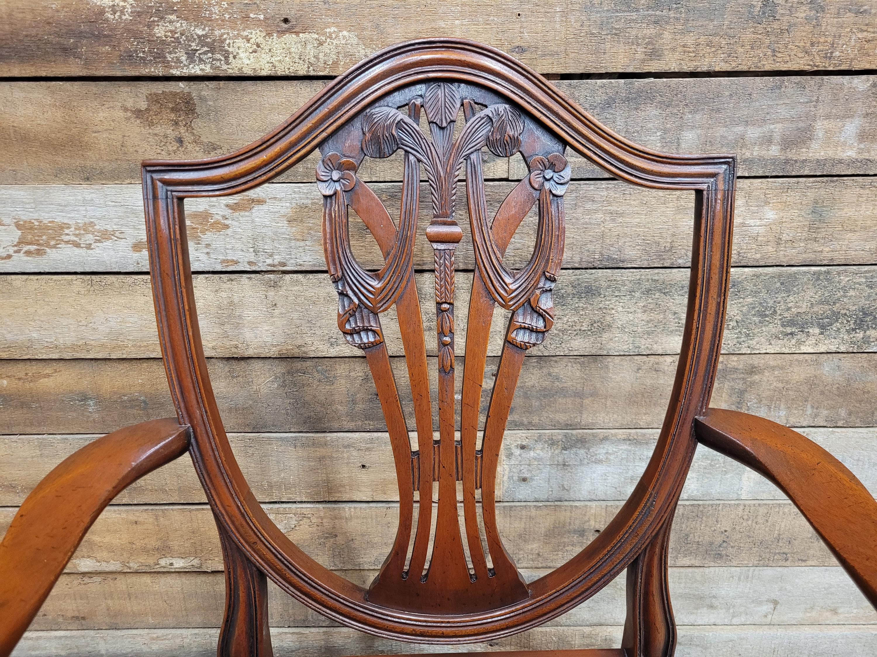 Mahogany Armchair Shield Back Hepplewhite Prince Of Wales Tartan Chair
