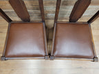 Pair Art Deco Style Vintage Oak Dining Chairs Brown Leatherette Seats