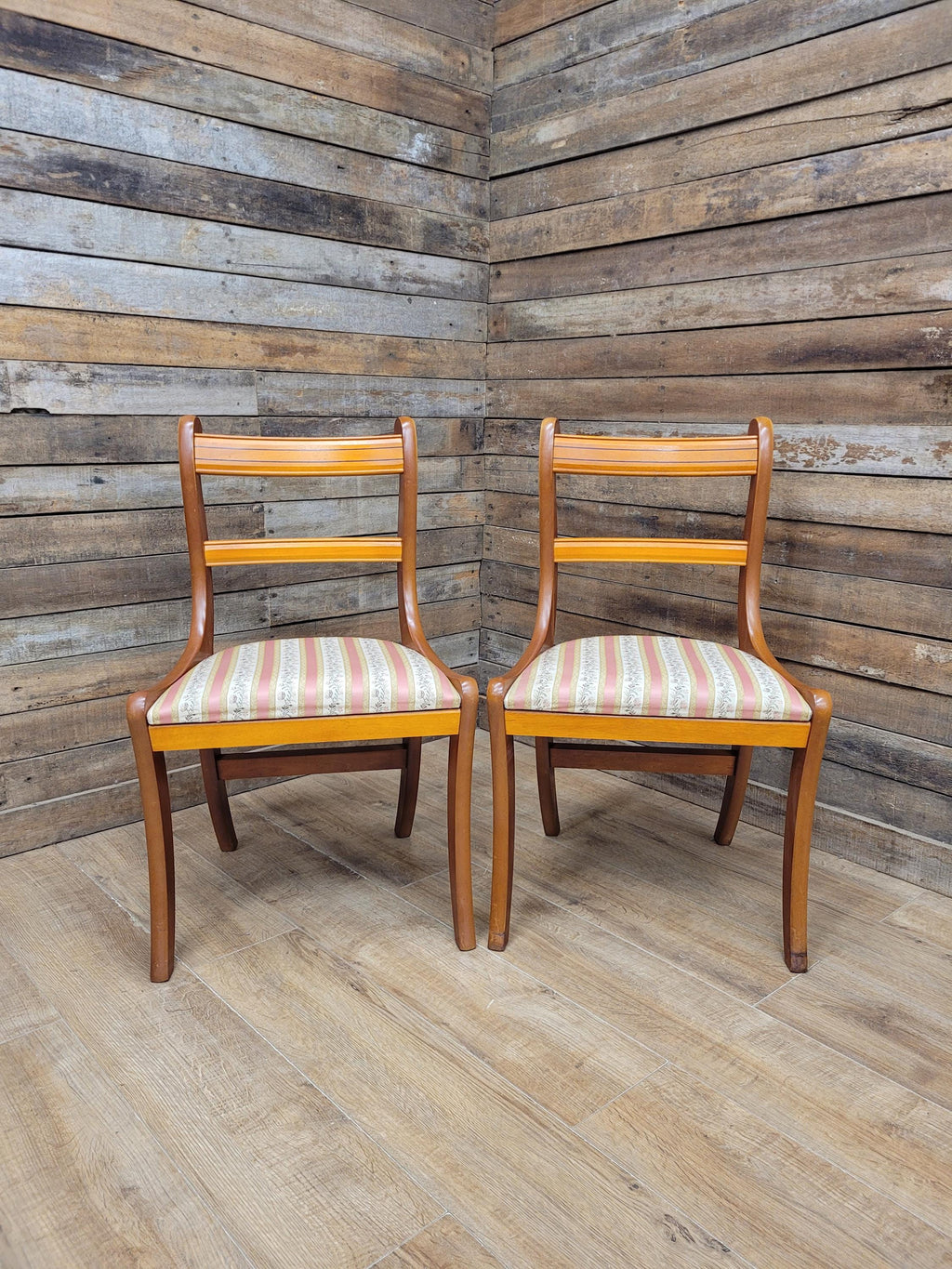 Pair Dining Chairs Mahogany Regency Style Sabre Leg Upholstered Seats