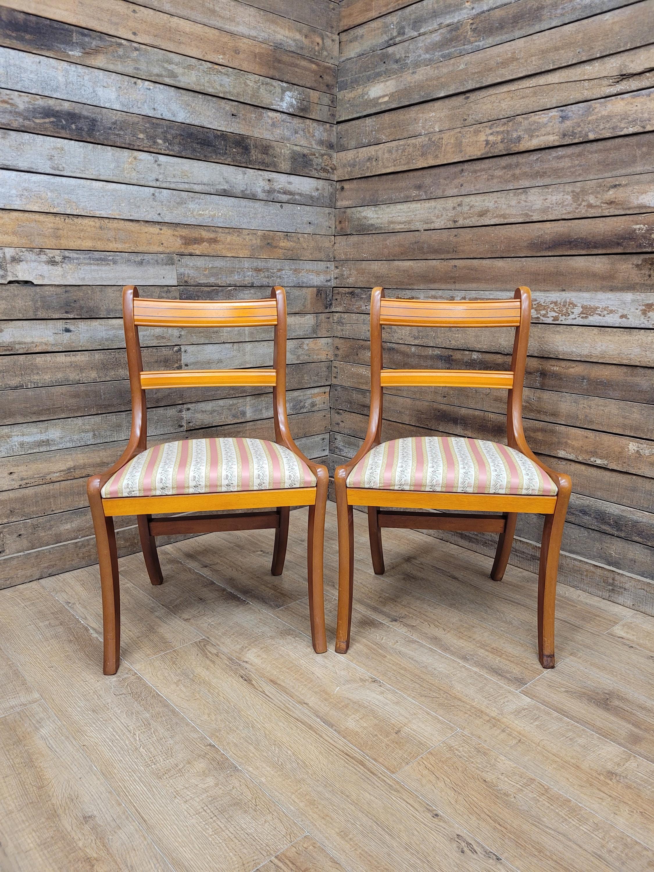 Pair Dining Chairs Mahogany Regency Style Sabre Leg Upholstered Seats
