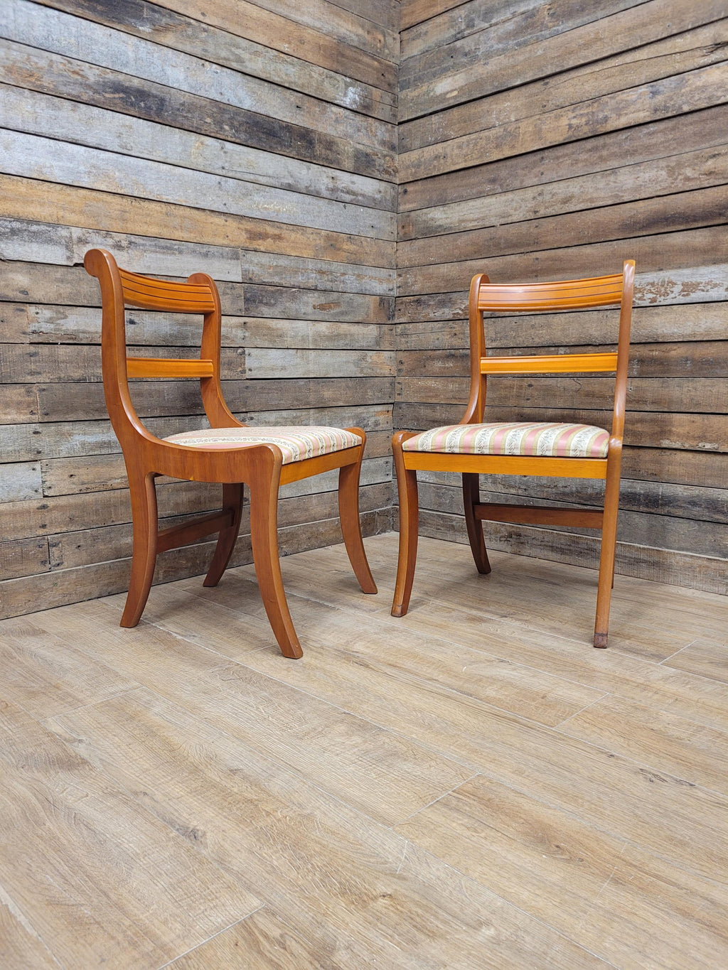 Pair Dining Chairs Mahogany Regency Style Sabre Leg Upholstered Seats