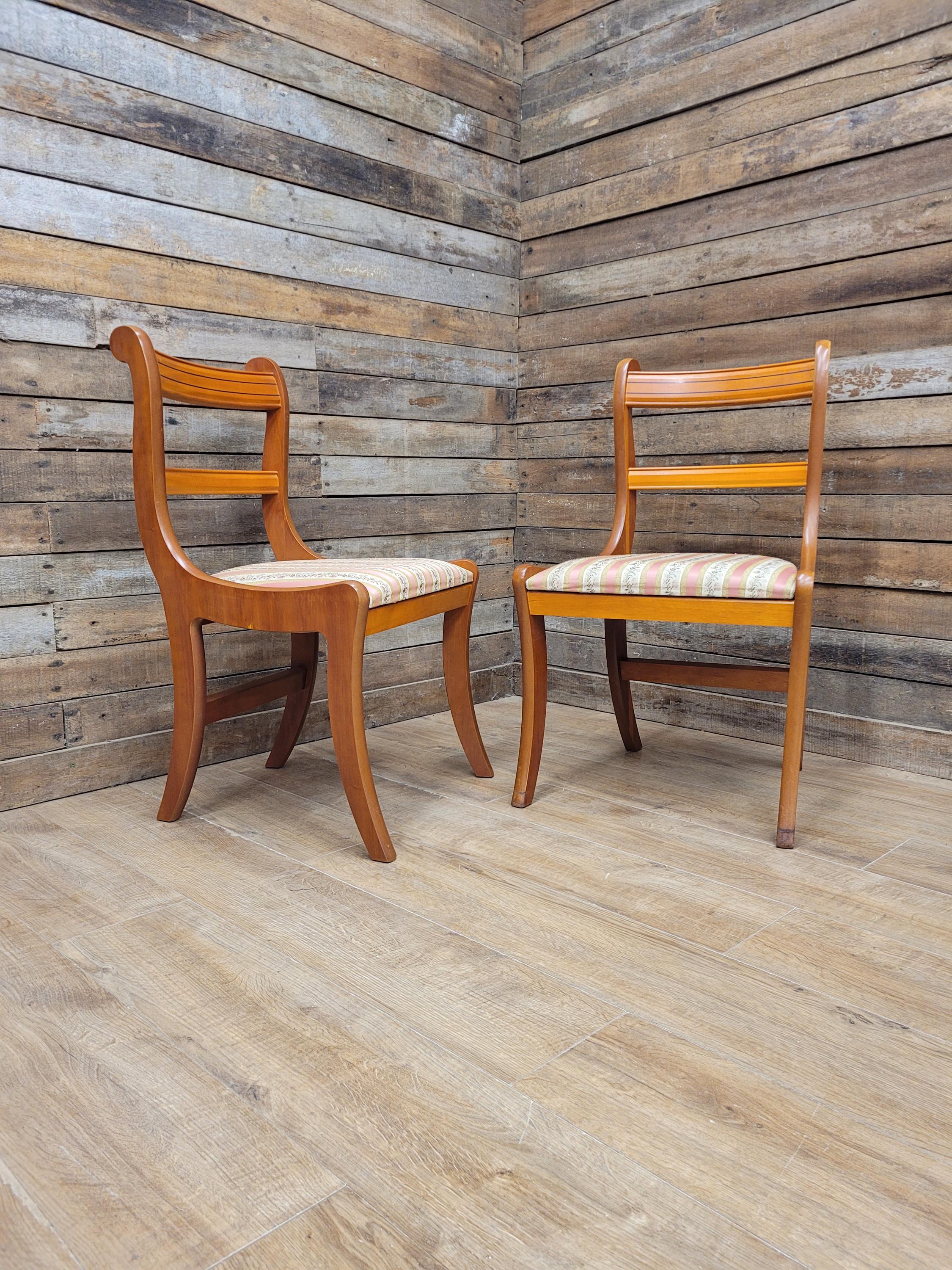 Pair Dining Chairs Mahogany Regency Style Sabre Leg Upholstered Seats