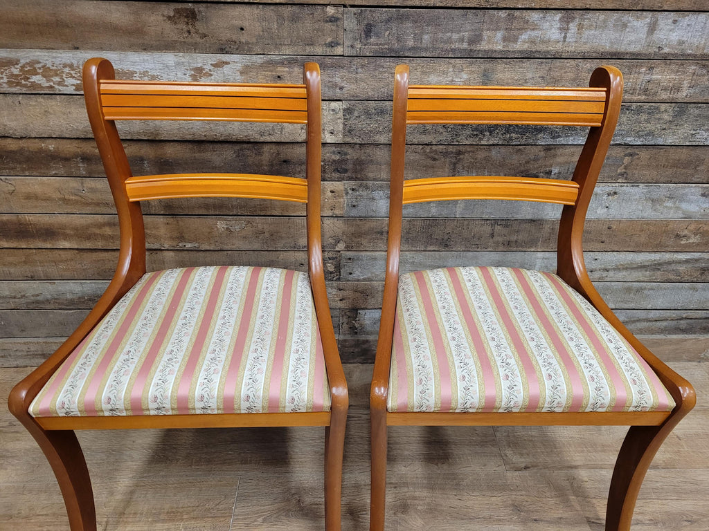 Pair Dining Chairs Mahogany Regency Style Sabre Leg Upholstered Seats
