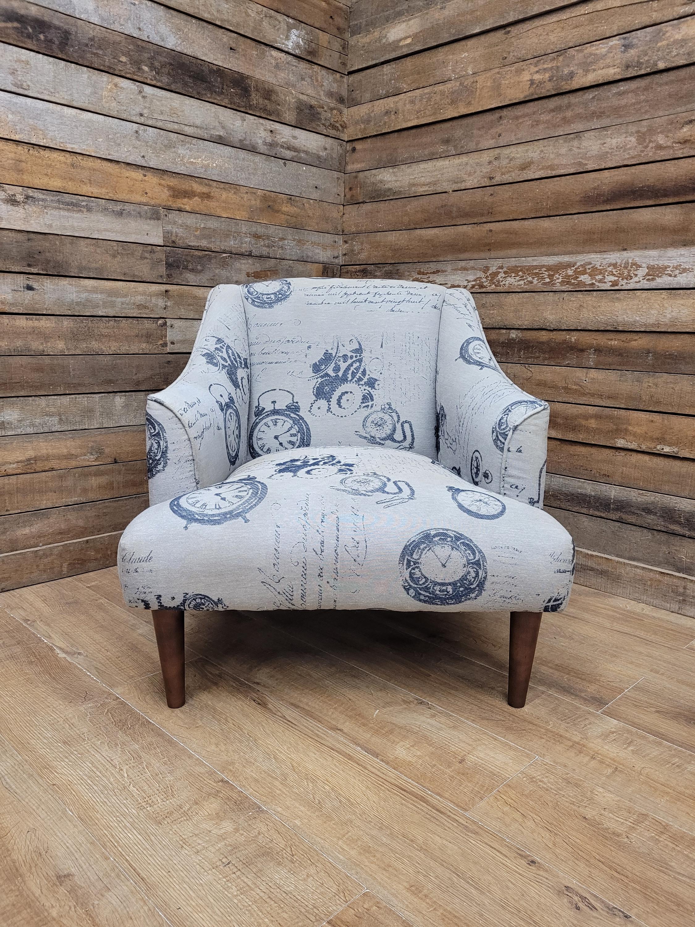 Tub Chair Upholstered Armchair Occasional Chair Clock Print Lounge Seat