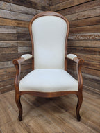 Mahogany Armchair Louis Philippe Style Upholstered Spoon Back Scroll Arm Chair
