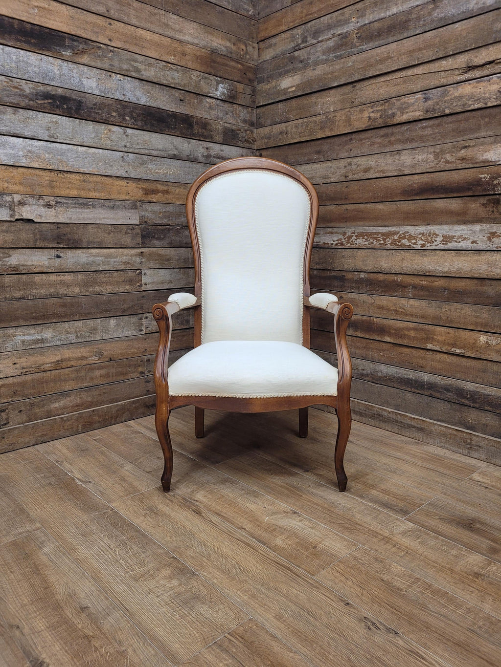 Mahogany Armchair Louis Philippe Style Upholstered Spoon Back Scroll Arm Chair
