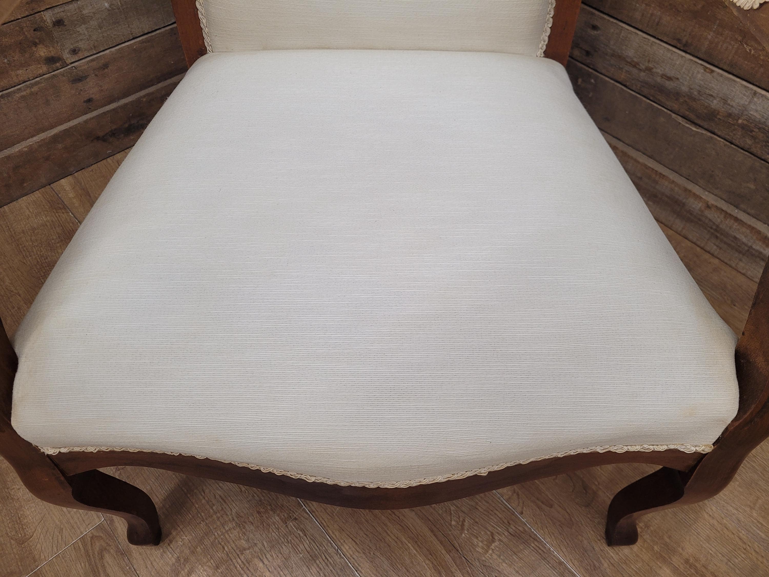 Mahogany Armchair Louis Philippe Style Upholstered Spoon Back Scroll Arm Chair