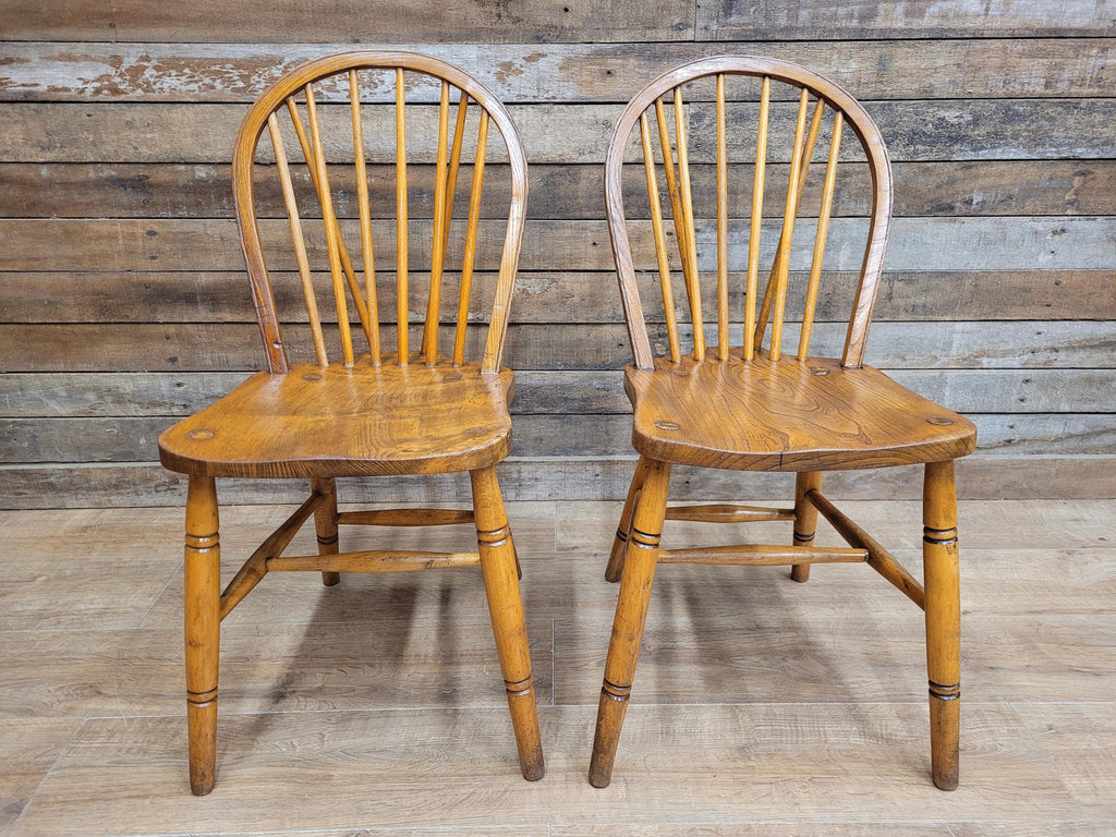 Pair Elm Windsor Kitchen Chairs Air Ministry Hoop Back Vintage