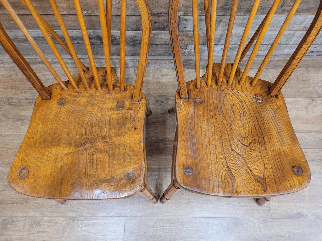 Pair Elm Windsor Kitchen Chairs Air Ministry Hoop Back Vintage