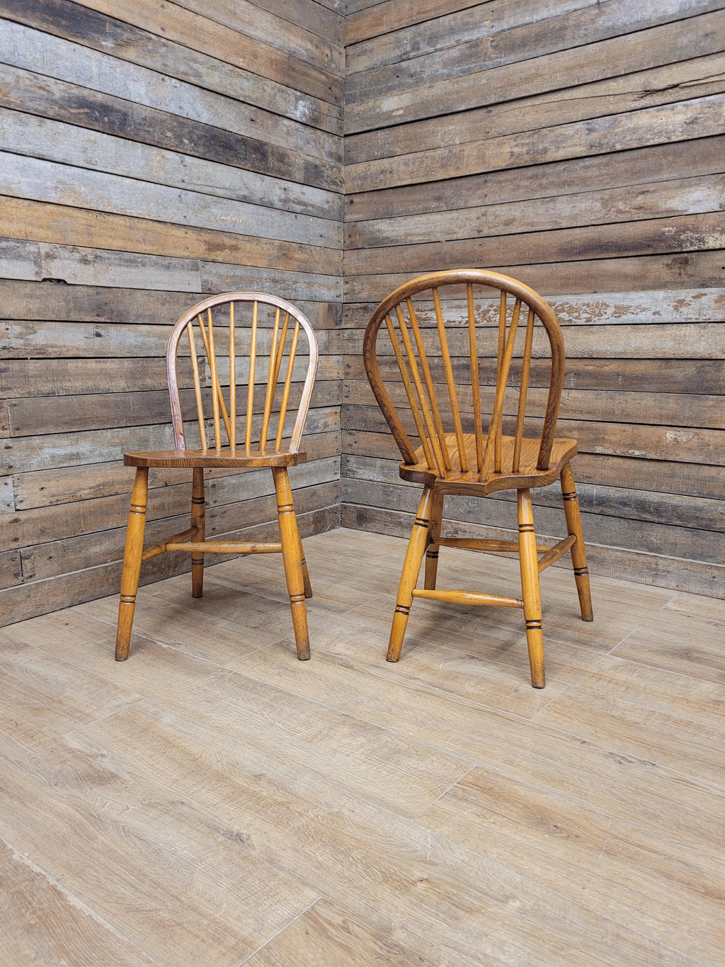 Pair Elm Windsor Kitchen Chairs Air Ministry Hoop Back Vintage