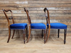 Six Mahogany Victorian Dining Chairs Balloon Back Blue Velvet Upholstered