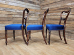 Six Mahogany Victorian Dining Chairs Balloon Back Blue Velvet Upholstered