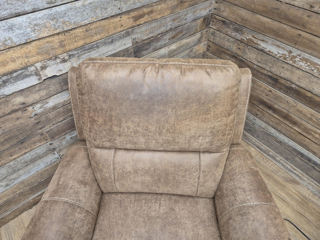 Pair Electric Recliner Faux Leather Armchairs Brown Scroll Arm Lounge