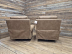 Pair Electric Recliner Faux Leather Armchairs Brown Scroll Arm Lounge