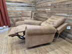 Pair Electric Recliner Faux Leather Armchairs Brown Scroll Arm Lounge