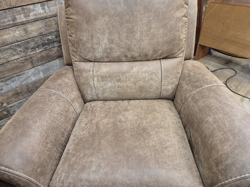 Pair Electric Recliner Faux Leather Armchairs Brown Scroll Arm Lounge