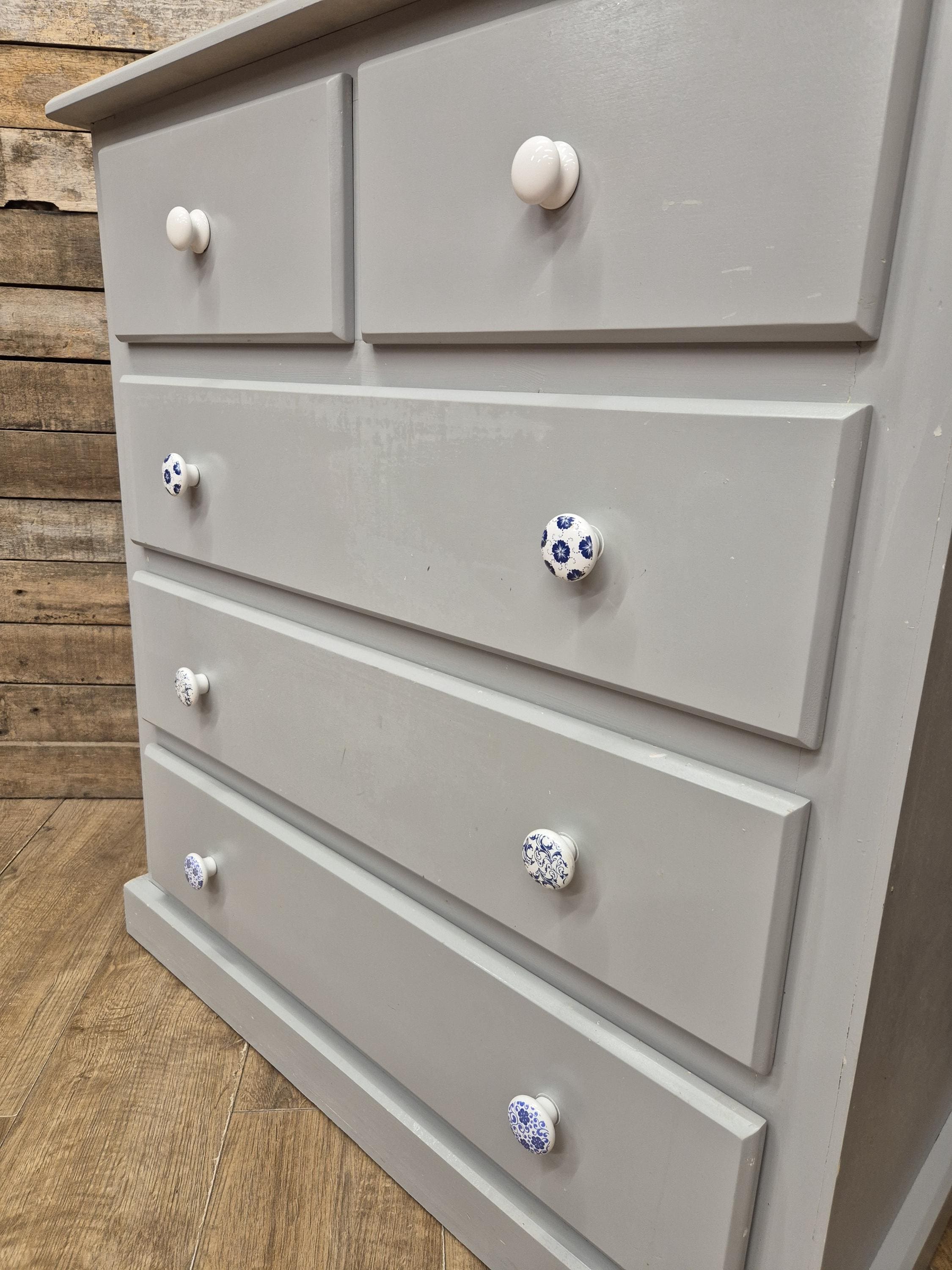 Painted Pine Chest Of Drawers Grey 2 Over 3 Chest Ceramic Handles