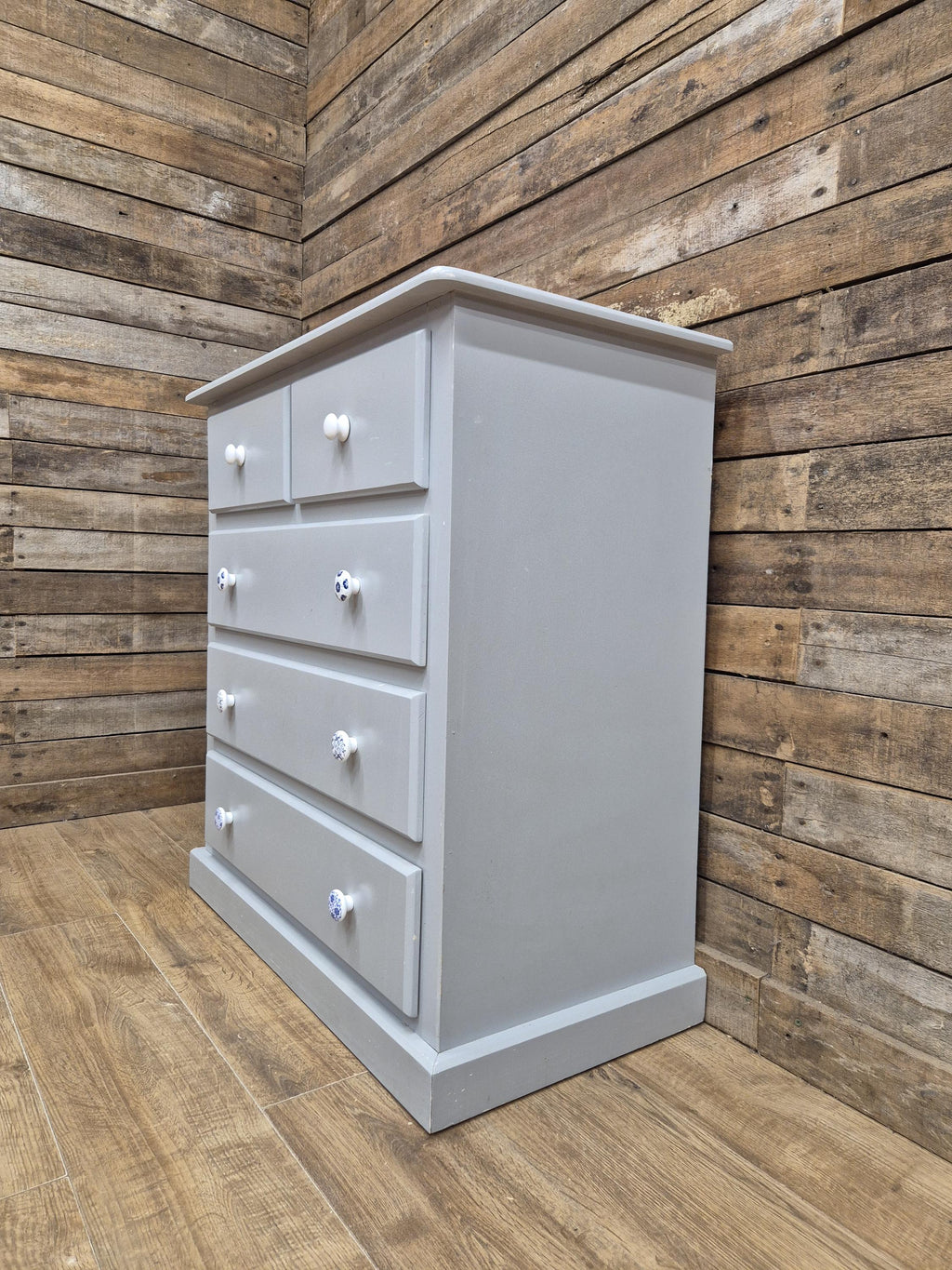Painted Pine Chest Of Drawers Grey 2 Over 3 Chest Ceramic Handles