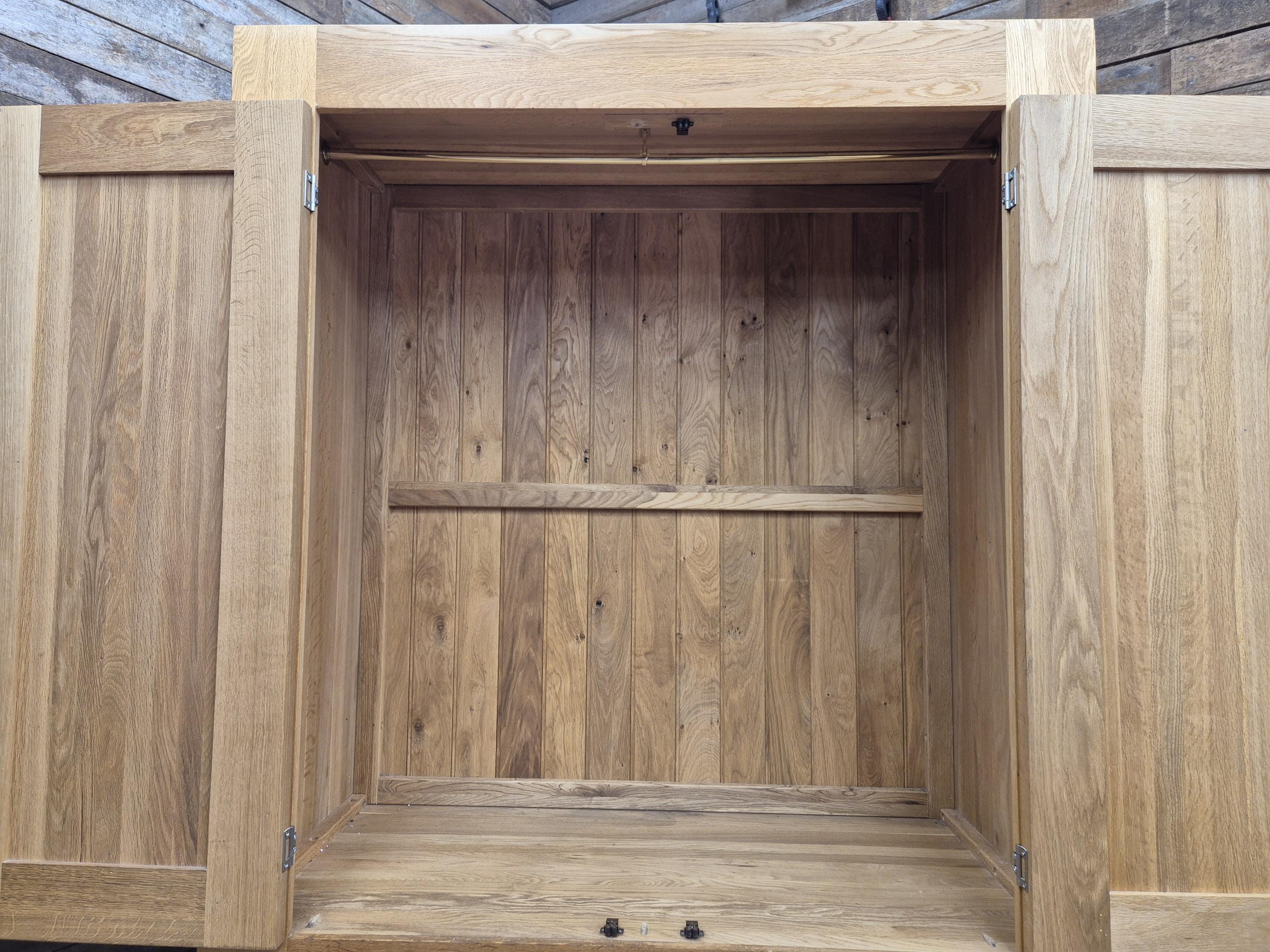 Oak Double Wardrobe Five Drawer Rustic Bedroom Armoire Storage