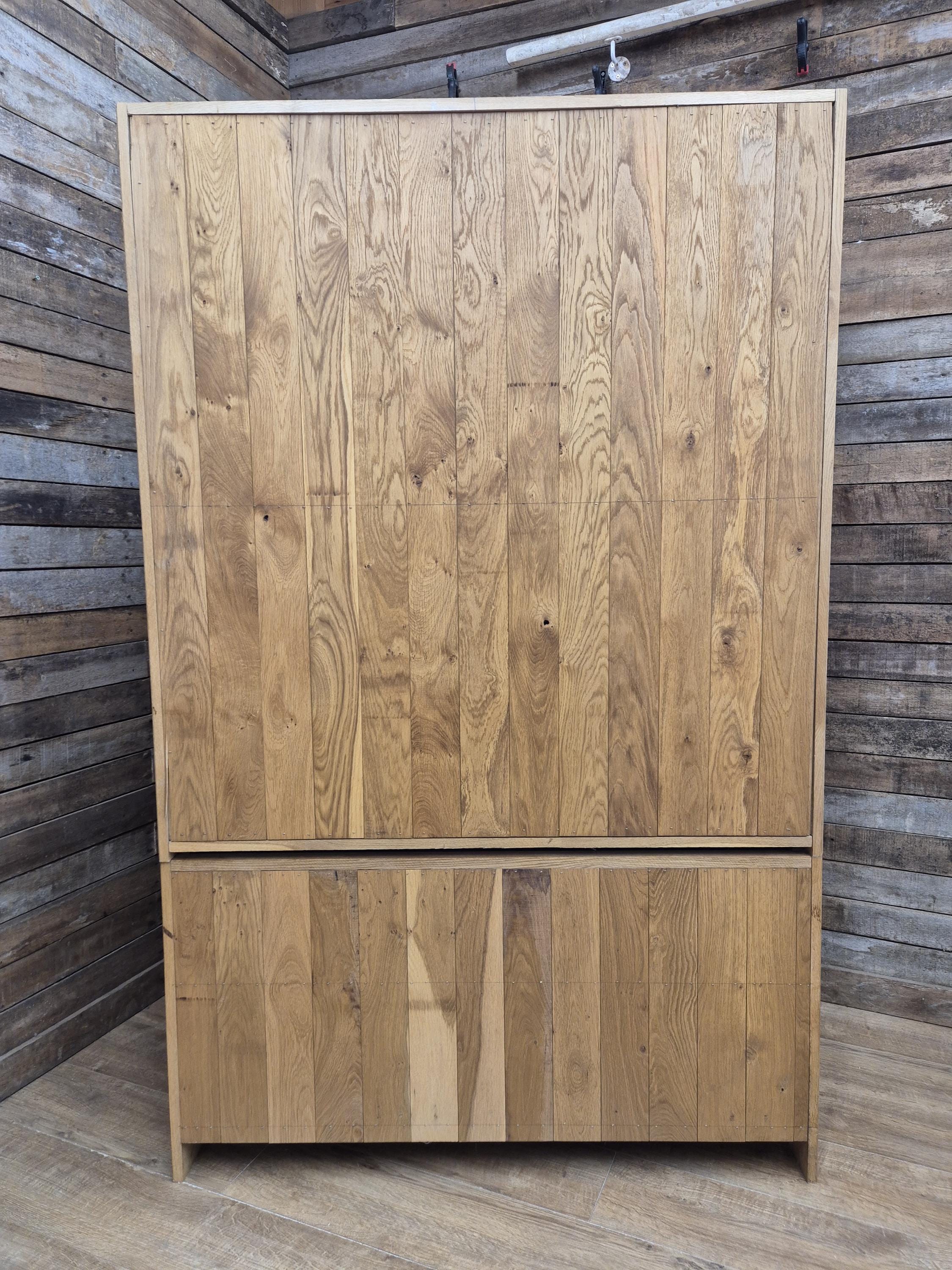 Oak Double Wardrobe Five Drawer Rustic Bedroom Armoire Storage