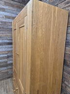 Oak Double Wardrobe Five Drawer Rustic Bedroom Armoire Storage
