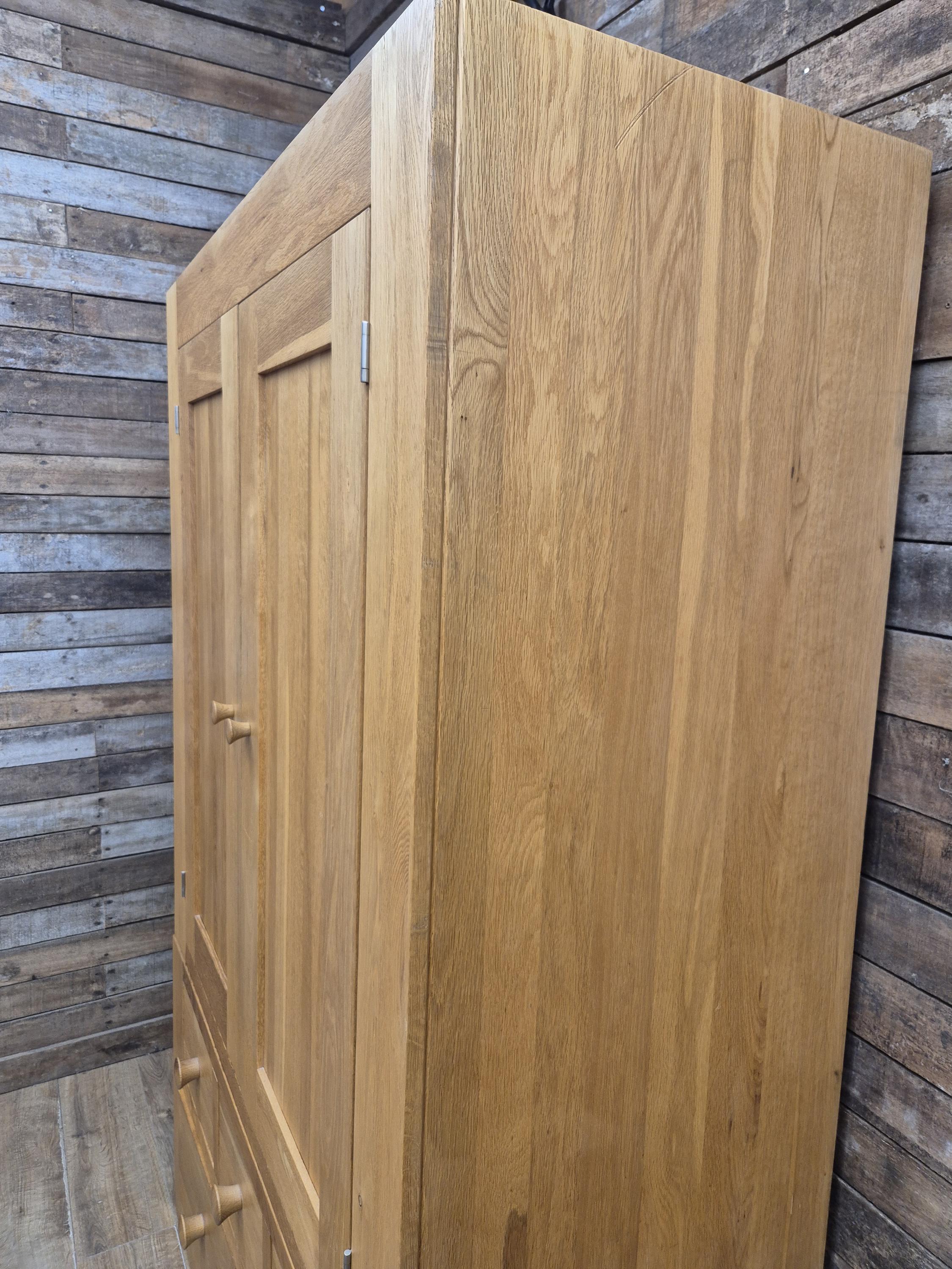 Oak Double Wardrobe Five Drawer Rustic Bedroom Armoire Storage