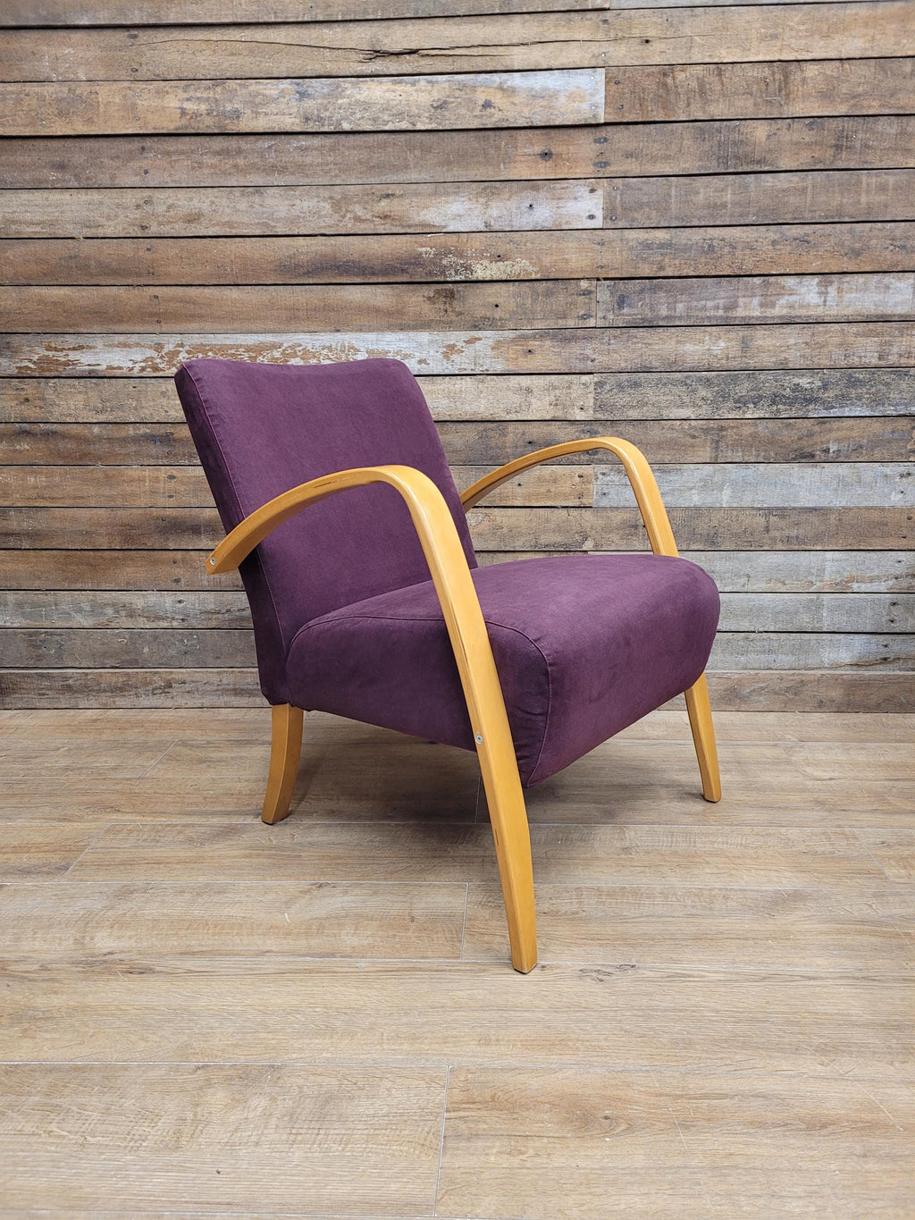 IKEA Bentwood Armchair Halabala Style Lounge Chair Purple Fabric